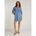 Hemdblusenkleid TOMMY JEANS "RELAXED SHIRT DRESS AI6056 EXT", Damen, Gr. L (40), N-Gr, blau (denim schwarz), Denim/Jeans, Obermaterial: 54% Baumwolle, 46% Lyocell, gemustert, casual, relaxed fit mini, Langarm 1-Knopf-Manschette, Kleider, mit Allover-Brand-Muster