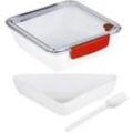 Lunchbox mit Gabel - 2 Fächer - 18,5 x 18,5 x 5cm - 1000ml - rot