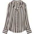 Hemdbluse VERO MODA "VMBLAISE L/S V-NECK SHIRT WVN BTQ", Damen, Gr. L (40), silber mink stripes:with schwarz and cloud dancer, Web, Obermaterial: 100% Polyester, gestreift, modisch, Blusen