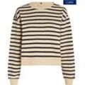 Sweatshirt TOMMY HILFIGER CURVE "CRV REG GOLD BTN POLO SWTSHRT", Damen, Gr. 48, braun (breton stp country ivory, desert sky), Sweatware, Obermaterial: 100% Baumwolle, gestreift, casual, regular fit, Langarm Bündchen, Sweatshirts, in Großen Größen, Reine Baumwolle, Polokragen