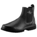 Chelseaboots CALVIN KLEIN JEANS "EVA MID CHELSEA BOOT LTH", Herren, Gr. 44, schwarz, Leder, Elastischer Einsatz, unifarben, klassisch, Schuhe, Schlupfboots, Stiefelette mit seitlichem CK-Logo und Anziehlasche