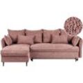 Beliani - Ecksofa mit Stauraum rot Bouclé Stoff gepolstert rechtsseitig Schlaffunktion Modernes Design Wohnzimmer