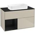 Villeroy und Boch Finion Waschtischunterschrank G652PHHH 100x60,3x50,1cm, Regal links Glossy Black Lacquer, Sand Matt Lacquer