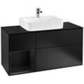 Villeroy und Boch Villeroy & Boch Finion Unterschrank G162PDPD 120cm, Black Matt Lacquer, mit Regal, mit Licht