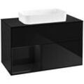 Villeroy und Boch Finion Waschtischunterschrank F652PHPH 100x60,3x50,1cm, Regal links Glossy Black Lacquer, Glossy Black Lacquer