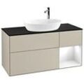 Villeroy und Boch Finion Waschtischunterschrank G952GFHH 120cm, Abdeckplatte black matt, Emotion, Regale Glossy white lacquer, Sand Matt Lacquer