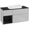 Villeroy und Boch Finion Waschtischunterschrank F702PHGJ 120x60,3x50,1cm, Regal links Glossy Black Lacquer, Light grey matt