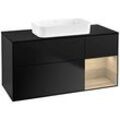 Villeroy und Boch Finion Waschtischunterschrank G712PCPD 120x60,3x50,1cm, Regal rechts Oak Veneer, Black matt lacquer