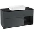 Villeroy und Boch Finion Waschtischunterschrank F712PHHG 120x60,3x50,1cm, Regal rechts Glossy Black Lacquer, Midnight Blue Matt Lacquer