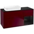 Villeroy und Boch Finion Waschtischunterschrank F692PHHB 120x60,3x50,1cm, Regal rechts Glossy Black Lacquer, Peony Matt