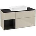 Villeroy und Boch Finion Waschtischunterschrank F702PDHH 120x60,3x50,1cm, Regal links Black matt lacquer, Sand Matt Lacquer