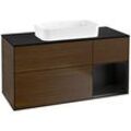 Villeroy und Boch Finion Waschtischunterschrank F712PDGN 120x60,3x50,1cm, Regal rechts Black matt lacquer, Walnut veneer