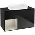 Villeroy und Boch Finion Waschtischunterschrank F652HHPD 100x60,3x50,1cm, Regal links Sand Matt Lacquer, Black matt lacquer