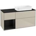 Villeroy und Boch Finion Waschtischunterschrank F682PDHH 120x60,3x50,1cm, Regal links Black matt lacquer, Sand Matt Lacquer