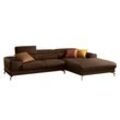 Ecksofa W.SCHILLIG "piedroo, Designsofa mit tollem Sitzkomfort, elegant und bequem, L-Form", braun (chocolate s37), B:303cm H:70cm T:193cm, Stoff S37 (100% Polyester): Luxus-Microfaser in Lederoptik, Sofas, Ecksofa, Kopfteilverstellung, wahlweise mit Sitztiefenverstellung, Breite 303cm