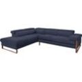 Ecksofa W.SCHILLIG "finn, Designsofa mit tollem Sitzkomfort, bequem, L-Form", blau (dunkelblau s37), B:281cm H:71cm T:230cm, Flachgewebe S22 (100% Polyester), Stoff S37 (100% Polyester), Longlife Xtra-Leder Z59: Glattleder mit modischer Prägung. Hautstärke 0, 9 - 1, 1 mm, Sofas, German Design Award 2016, Fußgestell Nussbaum natur, Breite 281 cm