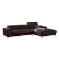 Ecksofa W.SCHILLIG "piedroo, Designsofa mit tollem Sitzkomfort, bequem und elegant, L-Form", braun (espresso s37), B:303cm H:70cm T:193cm, Stoff S37 (100% Polyester): Luxus-Microfaser in Lederoptik, Sofas, Kopfteilverstellung, wahlweise mit Sitztiefenverstellung, Breite 303cm