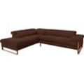 Ecksofa W.SCHILLIG "finn, Designsofa mit tollem Sitzkomfort, bequem, L-Form", braun (espresso s37), B:281cm H:71cm T:230cm, Flachgewebe S22 (100% Polyester), Stoff S37 (100% Polyester), Longlife Xtra-Leder Z59: Glattleder mit modischer Prägung. Hautstärke 0, 9 - 1, 1 mm, Sofas, German Design Award 2016, Fußgestell Nussbaum natur, Breite 281 cm