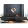 Ecksofa W.SCHILLIG "enjoy&MORE, Designsofa, elegant und bequem, L-Form", grau (anthrazit r66), B:310cm H:87cm T:185cm, Chenille-Flachgewebe R66 (85% Polyester, 15% Nylon), Longlife Xtra-Leder Z59: Glattleder mit modischer Prägung. Hautstärke 0, 9 - 1, 1 mm, Stoff S37 (100% Polyester), Sofas, Sitztiefenverstellung, Füße schwarz pulverbeschichtet, Breite 310 cm