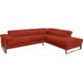 Ecksofa W.SCHILLIG "finn, Designsofa mit tollem Sitzkomfort, bequem, L-Form", rot (marsala s37), B:281cm H:71cm T:230cm, Flachgewebe S22 (100% Polyester), Stoff S37 (100% Polyester), Longlife Xtra-Leder Z59: Glattleder mit modischer Prägung. Hautstärke 0, 9 - 1, 1 mm, Sofas, German Design Award 2016, Fußgestell Nussbaum natur, Breite 281 cm