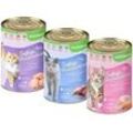 18 x 400 g Lecker.Pet® Balu's, Emily's & Leo's Saftige Fleischmahlzeit Katzenfutter Nassfutter Mix Vollnahrung - je Sorte 6 Dosen