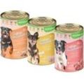 18 x 400 g Lecker.Pet® Gino's, Josie's & Luna's Saftige Fleischmahlzeit Hundefutter Nassfutter Mix Vollnahrung - je Sorte 6 Dosen