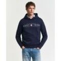 Kapuzensweatshirt GANT "GRAPHIC HOODIE", Herren, Gr. M, blau (evening blau), Sweatware, Obermaterial: 80% Baumwolle, 20% Polyester, casual, regular fit, Langarm Rippbündchen, Sweatshirts