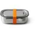 Lunchbox BLACK+BLUM, orange (orange, edelstahlfarben), B:15cm H:6,5cm L:20cm, Edelstahl, Lebensmittelaufbewahrungsbehälter, mit Silikon-Ventil, Gabel und Gurt, 1000 ml