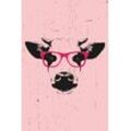 Leinwandbild QUEENCE "Kuh mit Brille", rosa, B:60cm H:90cm T:2cm, Bilder