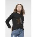 Langarmshirt KIDSWORLD "STERN", Mädchen, Gr. 128/134, schwarz, Jersey, Obermaterial: 100% Baumwolle, unifarben, modisch, tailliert hüftlang, Rundhals, Langarm abgesteppte Kante, Shirts, Langarm, taillierter Schnitt, mit glitzernden Pailletten