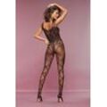 Bodystocking-Ouvert PETITE FLEUR GOLD, Damen, Gr. - (32/46), schwarz, Obermaterial: 92% Polyamid, 8% Elasthan, Netz, gemustert, elastisch, Strumpfhosen, mit floralem Muster; Strumpfbody