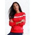 Sweatshirt H.I.S, Damen, Gr. 32/34, rot, Steppware, Obermaterial: 77% Baumwolle, 20% Polyester, 3% Elasthan, unifarben, kontrastfarbene Details, Basic, bequem, Rundhals, Langarm Bündchen, Sweatshirts, mit gestreiftem Tape, Loungewear, Loungeanzug