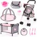 Puppenbuggy BAYER "Set mit Reisebett", rosa (grau, rosa schmetterling), Puppenwagen, KinderB:43cm H:52cm T:26,5cm, B:43cm H:52cm T:26,5cm