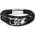 Lederarmband BRUNO BANANI "Schmuck Geschenk Armband Totenkopf, B4091B/20/00/21", schwarz (edelstahlfarben, schwarz), Armbänder, Damen, Edelstahl-Leder, Edelstahl, Leder