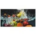 Küchenrückwand ARTLAND "Spritzendes Obst auf dem Wasser", bunt, B:110cm H:55cm, Aluminium, Spritzschutzwände, Alu Spritzschutz mit Klebeband, einfache Montage