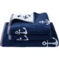 Handtuch Set DYCKHOFF "Maritim, Nautic", blau (navy), 3 St., Anker, Frottier, Frottier, Obermaterial: 100% Baumwolle, Handtücher (Packung)