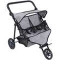 Puppen-Zwillingsbuggy KNORRTOYS "Duo - Jeans Grey", grau (jeans grau), Puppenwagen, KinderB:64cm H:55cm T:48cm, Metall, Kunststoff, Stoff, B:64cm H:55cm T:48cm