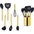 Küchenorganizer-Set ECHTWERK, gold (goldfarben), Edelstahl, Silikon, Küchenhelfer-Sets, Kochbesteck mit Edelstahlgriff, Antihaft-Silikon, mit Utensilienhalter