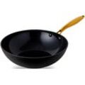 Wok HENSSLERS "HSN", schwarz, B:29cm H:8cm L:51cm Ø:28cm, Pfannen, BLACK CERAMIC Antihaftbeschichtung, goldener Edelstahlgriff, Induktion