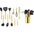 Küchenorganizer-Set ECHTWERK, gold (goldfarben), Edelstahl, Silikon, Küchenhelfer-Sets, Kochbesteck mit Edelstahlgriff, Antihaft Silikon, mit Utensilienhalter