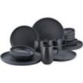 Kombiservice CREATABLE "Geschirr-Set Uno Black", schwarz, 16 tlg., Steinzeug, Geschirr-Sets, Service, schwarz, seidenmatte Spezialglasur, M16 Teile, für 4 Personen