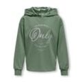 Kapuzensweatshirt KIDS ONLY "KOGWENDY GLITTER LS HOOD UB SWT NOOS", Mädchen, Gr. 122 (128), grün (hedge grün), Sweatware, Obermaterial: 60% Baumwolle, 40% Polyester, bedruckt, casual, regular fit, Langarm, Sweatshirts