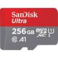 SANDISK Speicherkarte "Ultra microSDXC", grau (grau, rot), 256 GB, Speicherkarten, Adapter