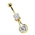 Bauchnabelpiercing ADELIA´S "Piercing Piercing Bauchnabelpiercing", Damen, gold, Chirurgiestahl, modisch, Piercings, 316l Stahl goldene Banane - Anhänger mit rundem Kristall