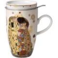 Tasse GOEBEL "Klimt", bunt, B:8cm H:14cm, Porzellan, Metall, Trinkgefäße, Artis Orbis, Teetasse mit Deckel/Sieb, Metall, Gustav Klimt - Der Kuss