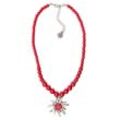 Collier ALLGÄU REBELL "Heidi", Damen, Gr. one size, Glas, rot, Basic, Halsketten, mit Edelweiß Anhänger