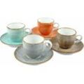 Espressotasse CREATABLE "Kaffeetasse VINTAGE NATURE", bunt (terra, steingrau, aquablau, schlamm), 80ml, 8 tlg., Porzellan, Trinkgefäße, Tassen Set, 4 Tassen, 4 Untertassen