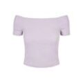 T-Shirt URBAN CLASSICS "Urban Classics Damen Ladies Off Shoulder Rib Tee", Herren, Gr. L, lila, 97% Baumwolle, 3% Elasthan, unifarben, casual, slim fit, Carmenausschnitt, Kurzarm, Shirts