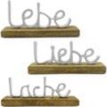 Deko-Schriftzug NOOR LIVING "Lebe, Liebe, Lache", weiß, B:5cm H:10cm T:23cm, Dekofiguren, aus Holz und Aluminium