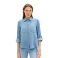 Jeansbluse TOM TAILOR, Damen, Gr. 46, blau (clean mid stone blau denim), Denim/Jeans, Obermaterial: 100% Lyocell, casual, bequem normal, Rundhals, Langarm, Blusen, mit Lyocell und Kentkragen